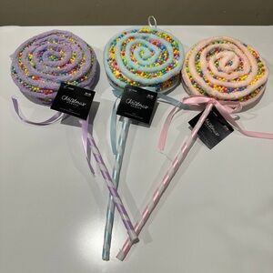 🌸NEW HOBBY LOBBY 3 Pieces Candy 🍭 Lollipops Christmas Ornaments With Tags.